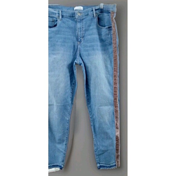 LOFT 16 33 Velvet Stripe Skinny Jeans Raw Hem Y2K Balletcore Soft Grunge - Picture 3 of 10